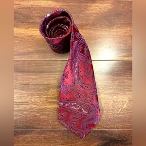 PAUL DIONE 100% Silk Red/Burgundy Paisley Jacquard Necktie